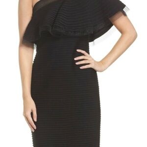 Tadashi Shoji Black One-Shoulder Ruffle Bodycon Dress